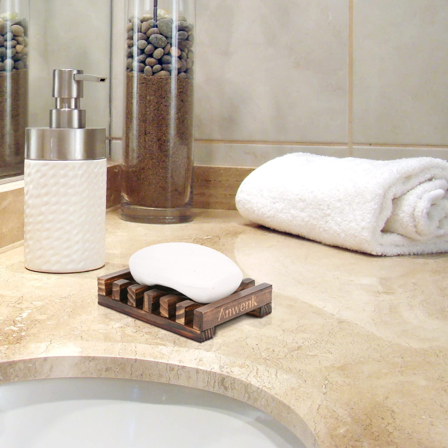 Wooden Soap Dish Soap Saver Holder Soap Tray for Bathroom Shower Rectangular Sink Drainer Hand Craft for Soap,Sponges and More (1Pack)