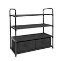 4 Shelf Closet Storage Organizer for Clothes with 2 Fabric Bins, Black, Metal Frame