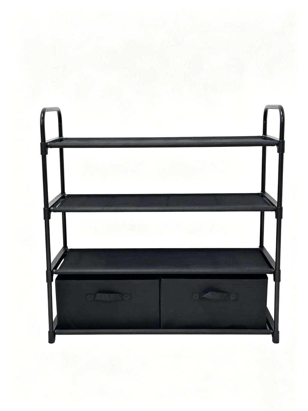 4 Shelf Closet Storage Organizer for Clothes with 2 Fabric Bins, Black, Metal Frame