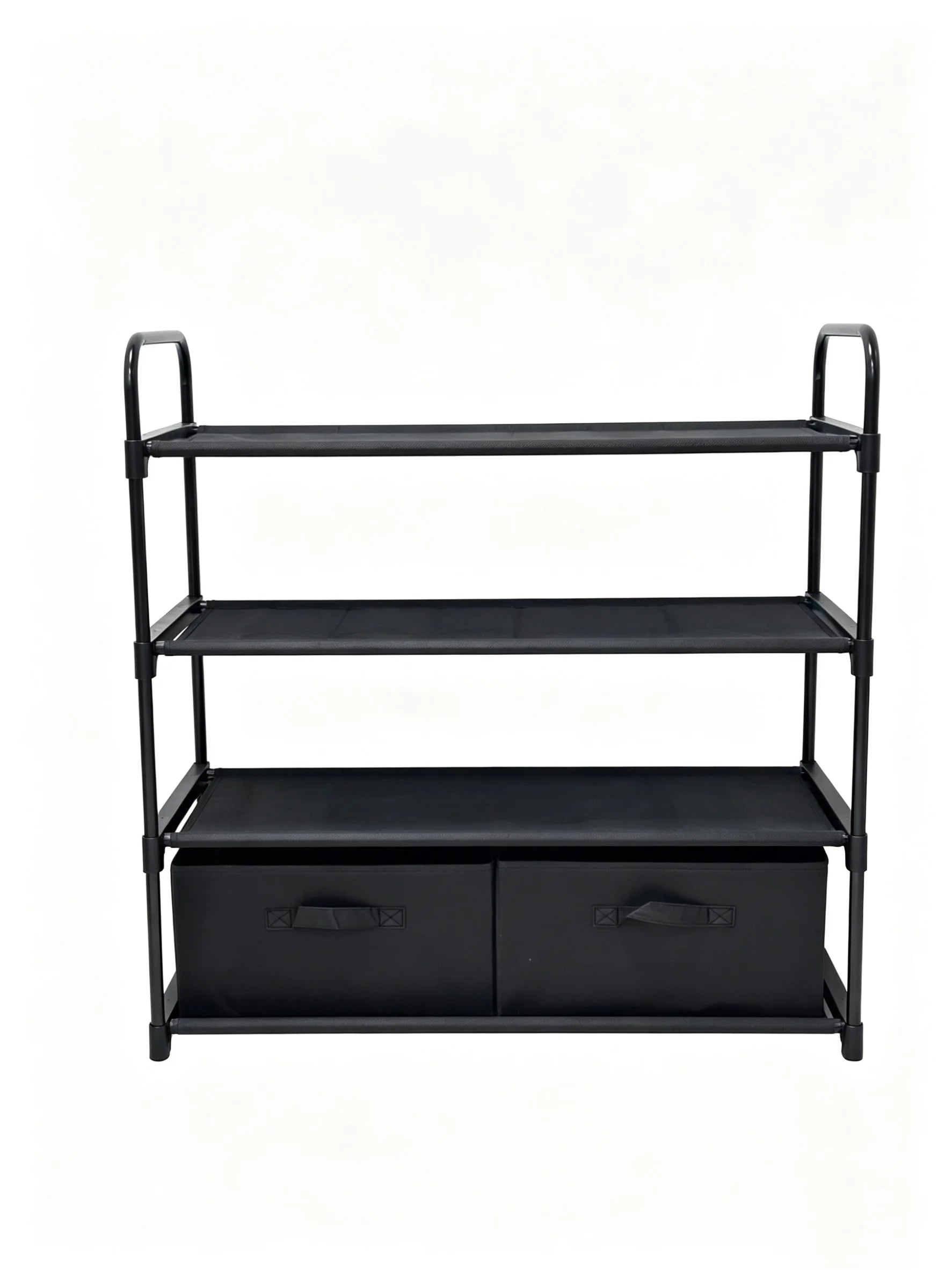 4 Shelf Closet Storage Organizer for Clothes with 2 Fabric Bins, Black, Metal Frame